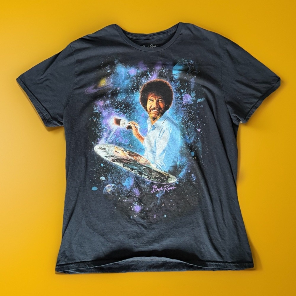 Bob Ross Men's Galaxy Painting Graphic T-Shirt Black XL Short Sleeve Crew Neck